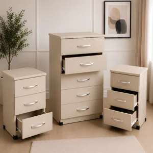Stylish Bedroom Organizer – 5 Chest of Drawer+ 2 Bedside Tables - Chest of 5 Drawers