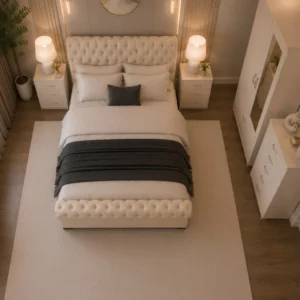 Bedroom Furniture Bundle - Double Bed - Two Door Mirror Wardrobe - Five Drawer Chest - Two Bedside Tables