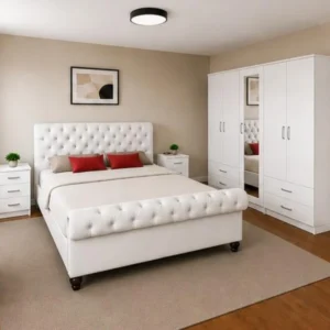 Luxury Double Bed Furniture Set - Six Door Wardrobe With Four Drawer - Chest of Five Drawers With Two Bed Side Table