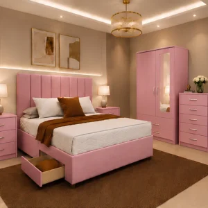 Complete Double Bedroom Furniture Set - 2 Door Mirror Wardrobe - Five Drawer Chest - Two Bedside Tables