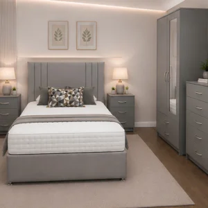 Stylish Double Bed Furniture Set - 2 Door Wardrobe With Full Length Mirror - Five Drawer Chest - Two Bedside Tables