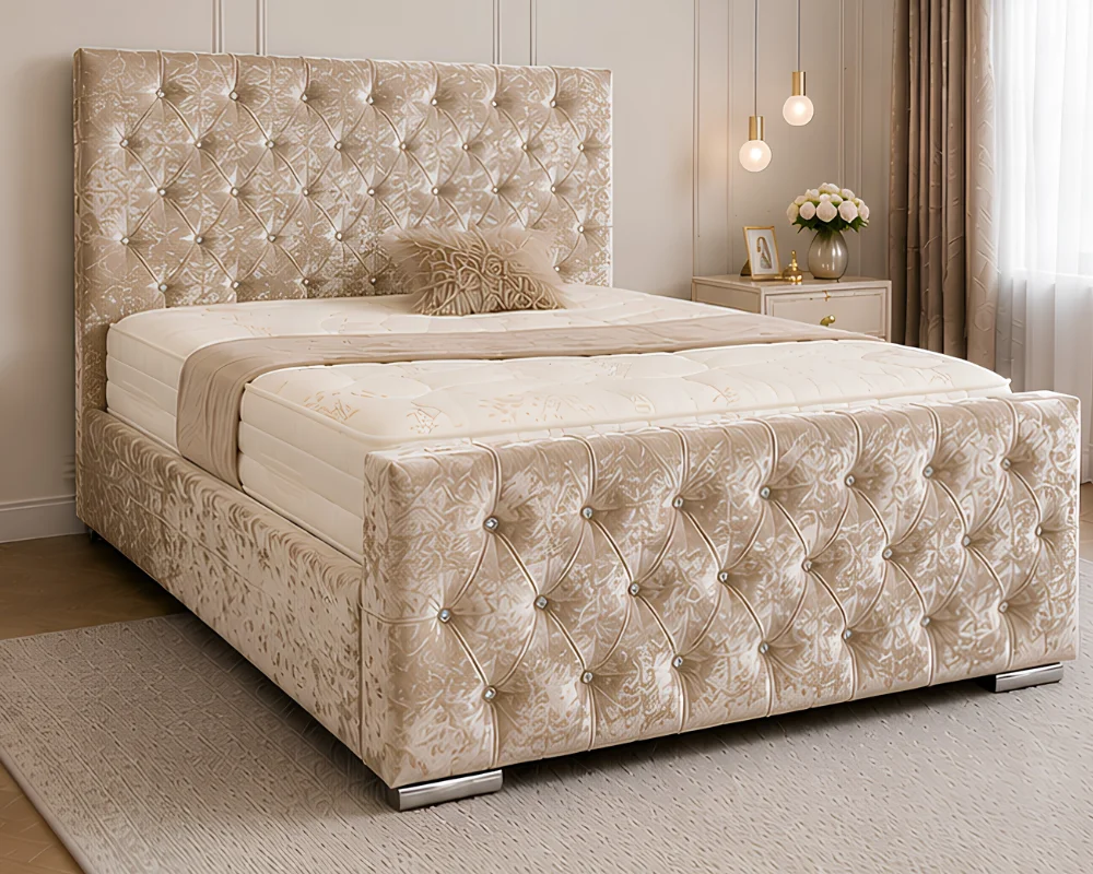 Champagne Beige Florida Super King Bed 6ft – 200×200cm Luxury Upholstered Bed with mattress - Image 4