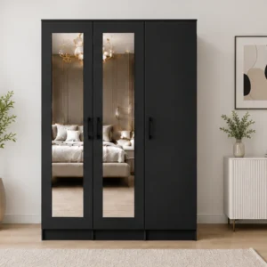 Black 3 Door Wardrobe with Mirrors – Stylish Wooden Bedroom Furniture