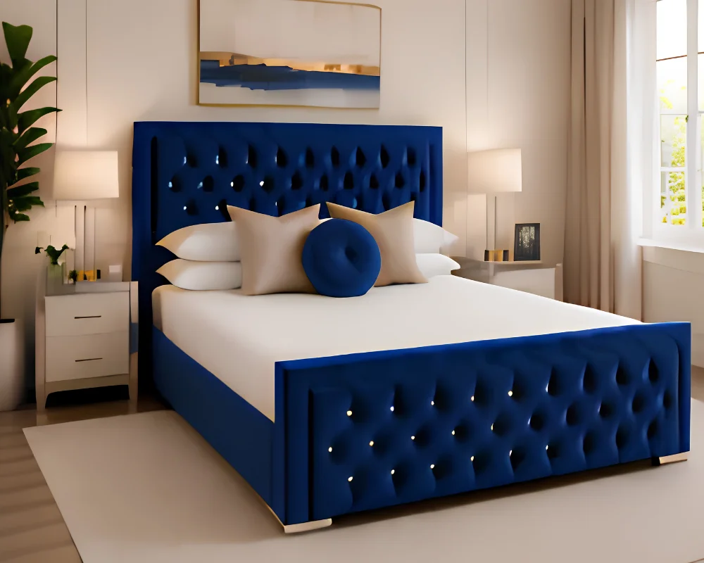Deep Blue Hilton 6ft Bed with Mattress – 200 × 200 cm Stylish Super King Design - Image 3