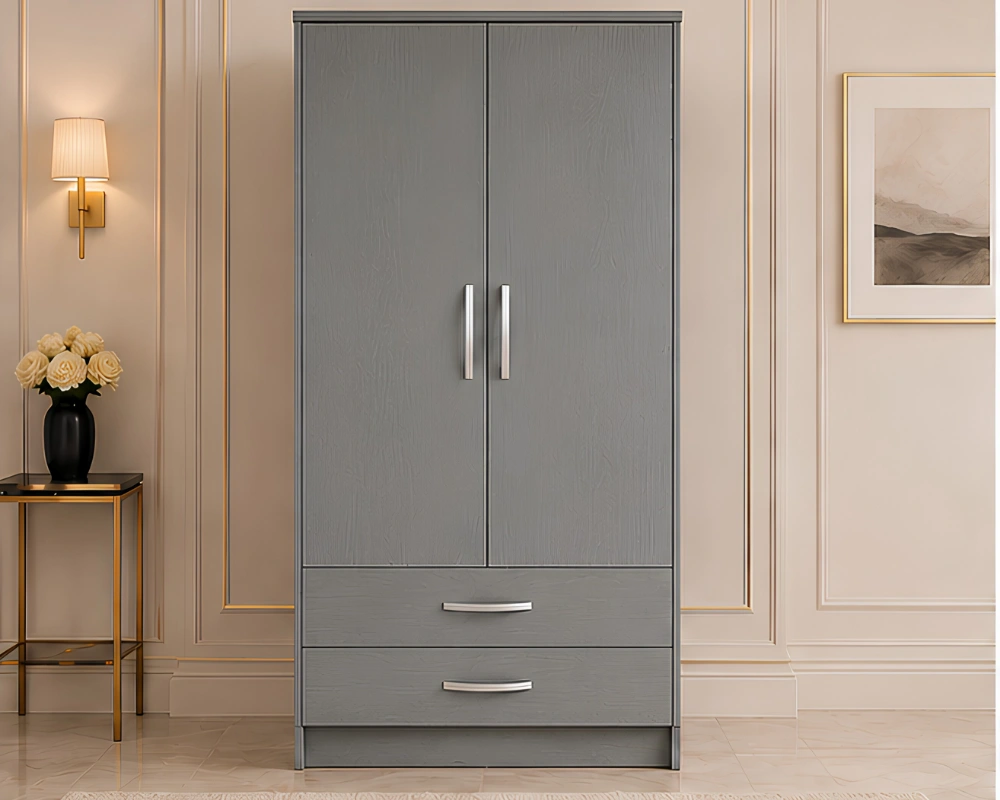 Two Door Wardrobe with Bottom Drawers with gray colors wardrobe - Modern wardrobe