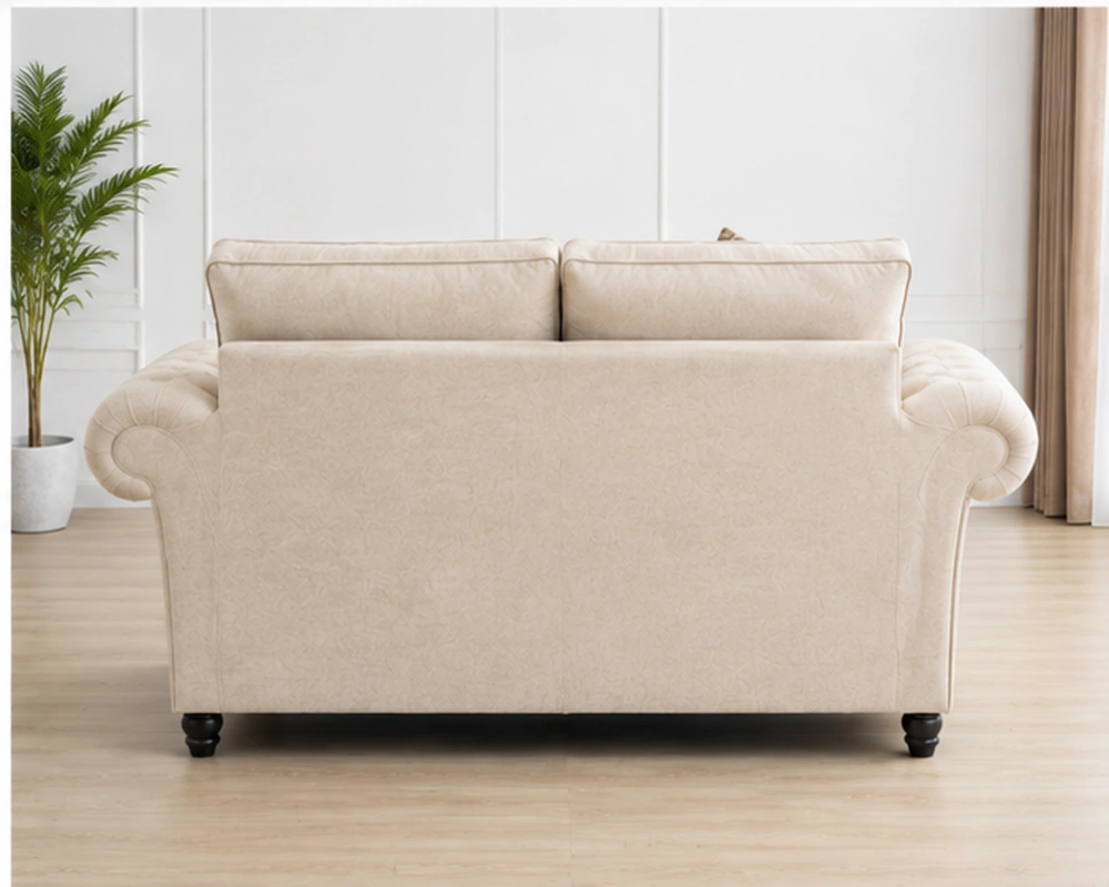 Luxury Cream 2 Seater Sofa – Classic Tufted Fabric Lounge Sofa - Image 3