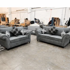 Grey 3+2 Seater Luxury Sofa Suite – Elegant Chesterfield Rolled Arm Design