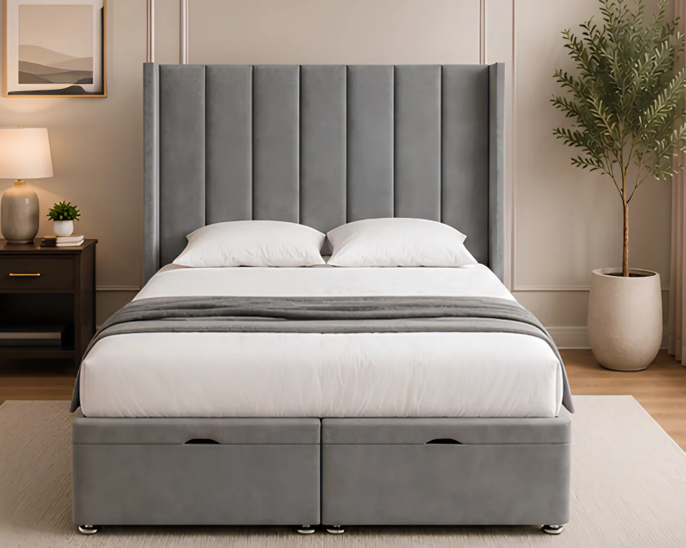 Grey Super King Ottoman Frame – Modern 200×200cm Bed - Elegant Super King Ottoman Storage Bed - Image 2