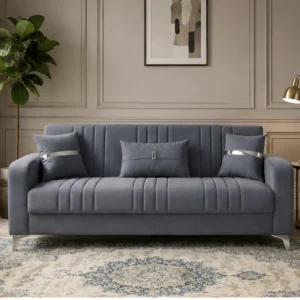 ORION Turkish Luxury 3 Seater Sofa bed Plush Velvet - Vertical Channel Design & Extra Comfort