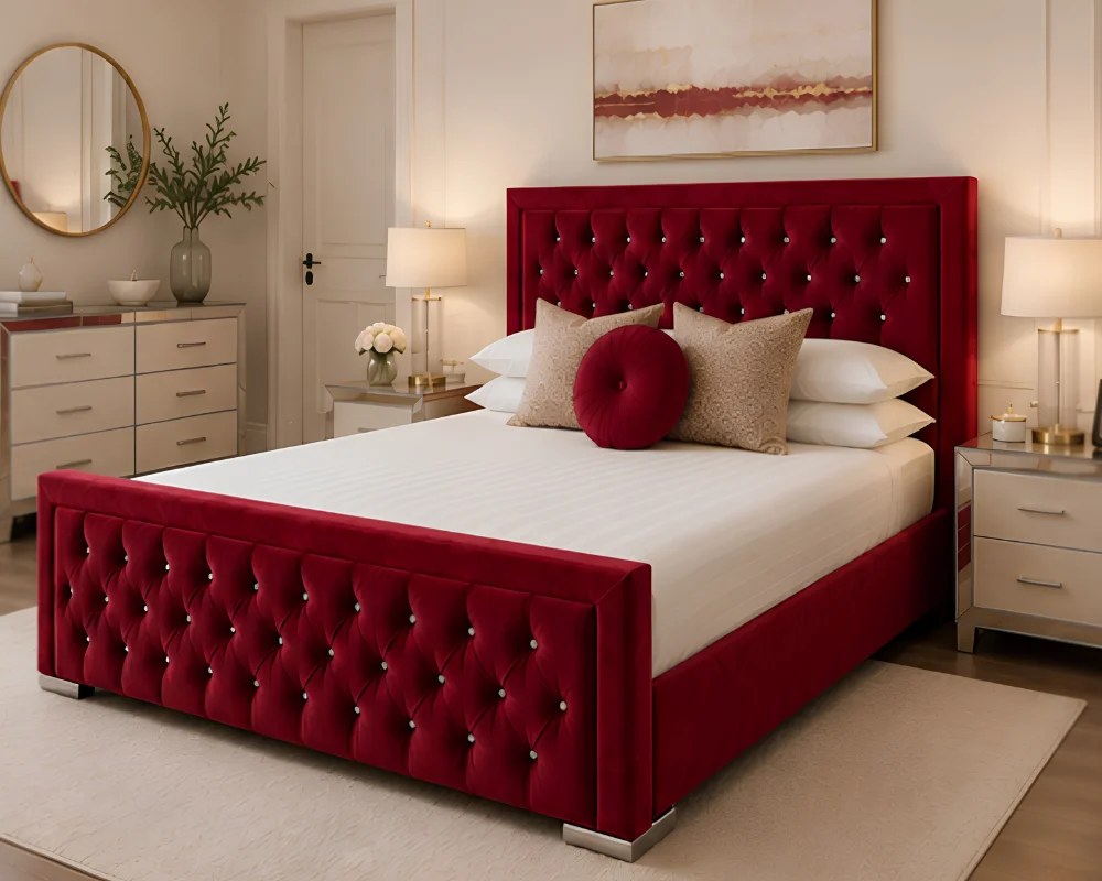 Burgundy Hilton 6ft Super King Bed with mattress – 200 × 200 cm Premium Tufted Headboard - Image 4