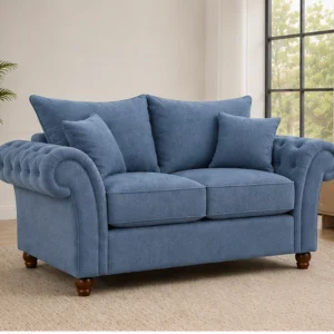 Elegant Blue 2 Seater Sofa – Luxury Chesterfield Style Fabric Sofa