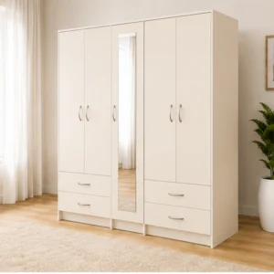 Luxury 5 Door Wardrobe Cabinet | Full Mirror & 4 Drawer Storage Unit