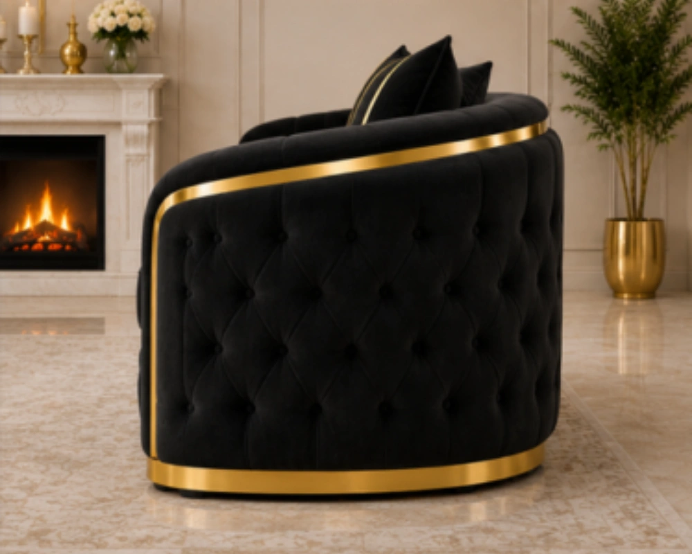 Madrid Black Velvet Armchair – Luxury Chesterfield Accent Chair with Gold Accents | UK - Image 2