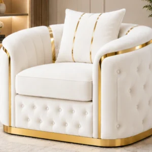 Madrid Off White Armchair – Luxury Chesterfield Accent Chair with Gold Accents | UK