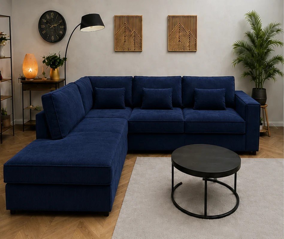 Luxury Navy Blue L-Shaped Sofa | Modern Sectional Corner Sofa