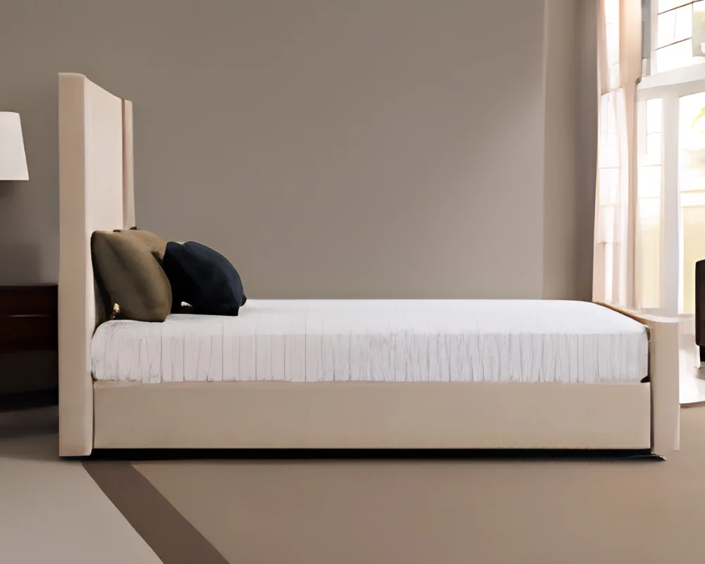 Beige Panel Single Bed – 3ft Single Size Wingback Single Bed – Modern Panel Design - Image 3