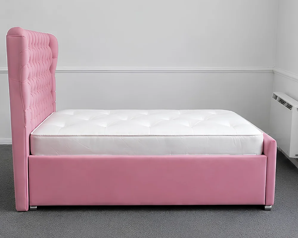 Blush Pink Oxford Single Bed with Mattress – Elegant 3ft Upholstered Design - Image 2