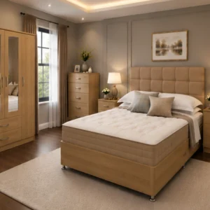 Premium Luxury King Bed Set with Three Door Wardrobe With Four Drawer - Chest of Five Drawers With Two Bed Side Table