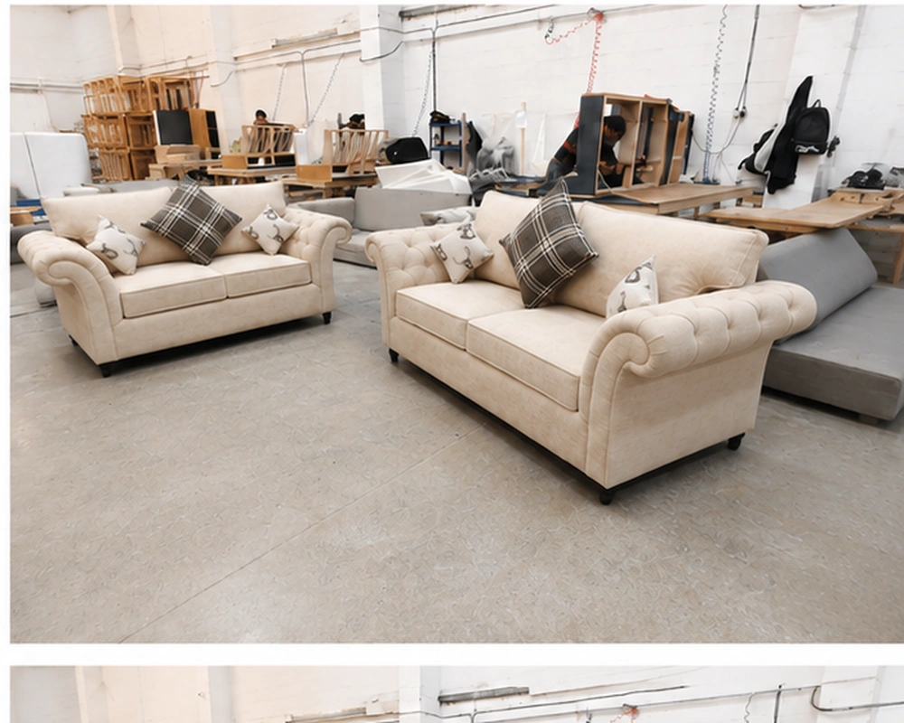 Cream 3+2 Seater Chesterfield Sofa Suite – Luxury Rolled Arm Sofas - Image 4