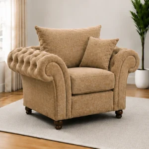 Nicole Sand Beige 1 Seater Sofa – Luxury Rolled Arm Chesterfield Chair