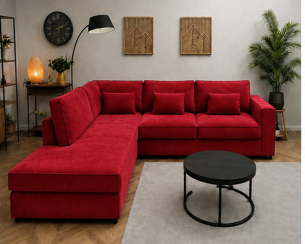 Modern Red L-Shaped Sectional Sofa | Elegant Luxury Corner Couch