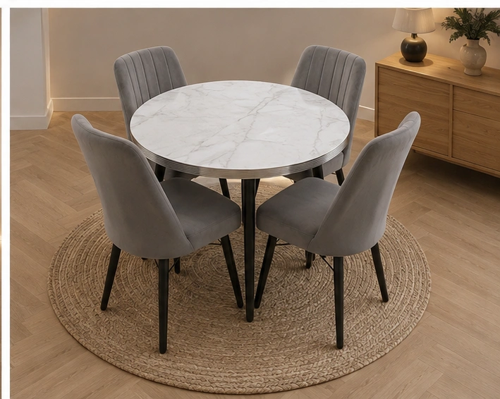 Modern Home Dining Table Set with Round Table and 4 Chairs