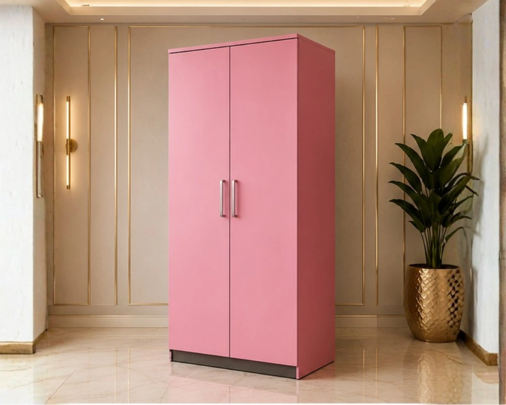 Pink 2 Door Wooden Wardrobe - Modern Bedroom Storage Cabinet - Image 2