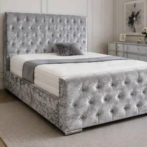 Premium Silver Florida 5ft Bed – 180 × 200 cm Elegant Upholstered King Size Design with mattress