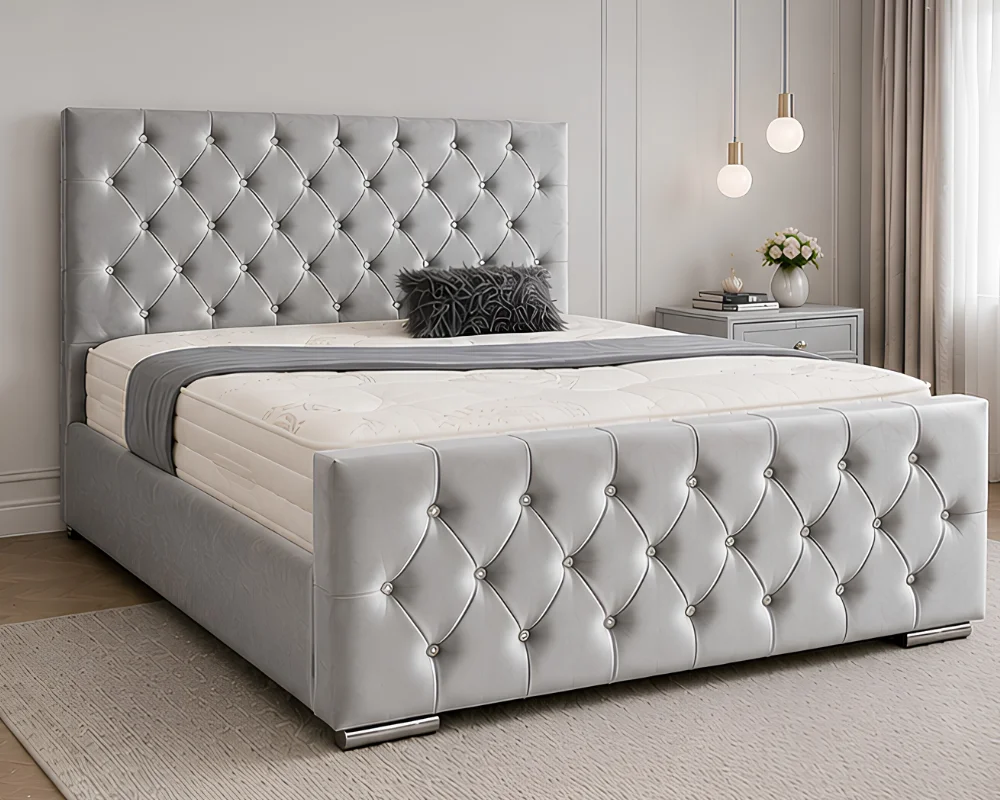 Contemporary Light Silver Florida King Bed – 5ft 180 × 200 cm Stylish Tufted Design wit mattress - Image 4