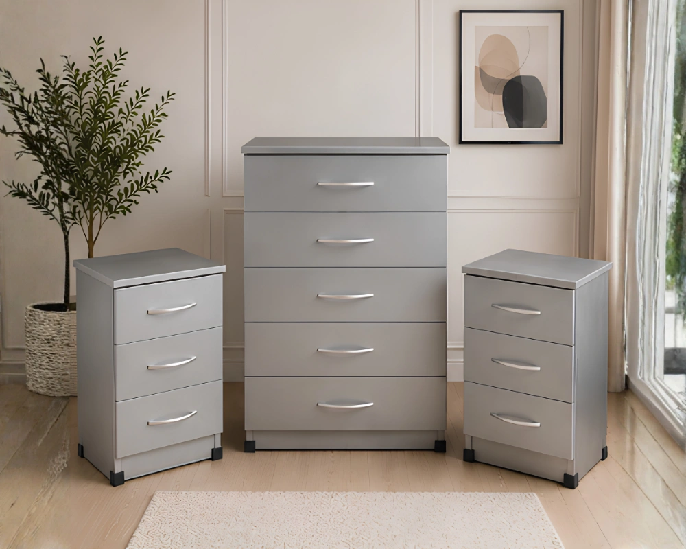 Chest of 5 Drawers & 2 Bedside Tables – Premium Home Storage - Grey Chest of 5 Drawers - Image 2