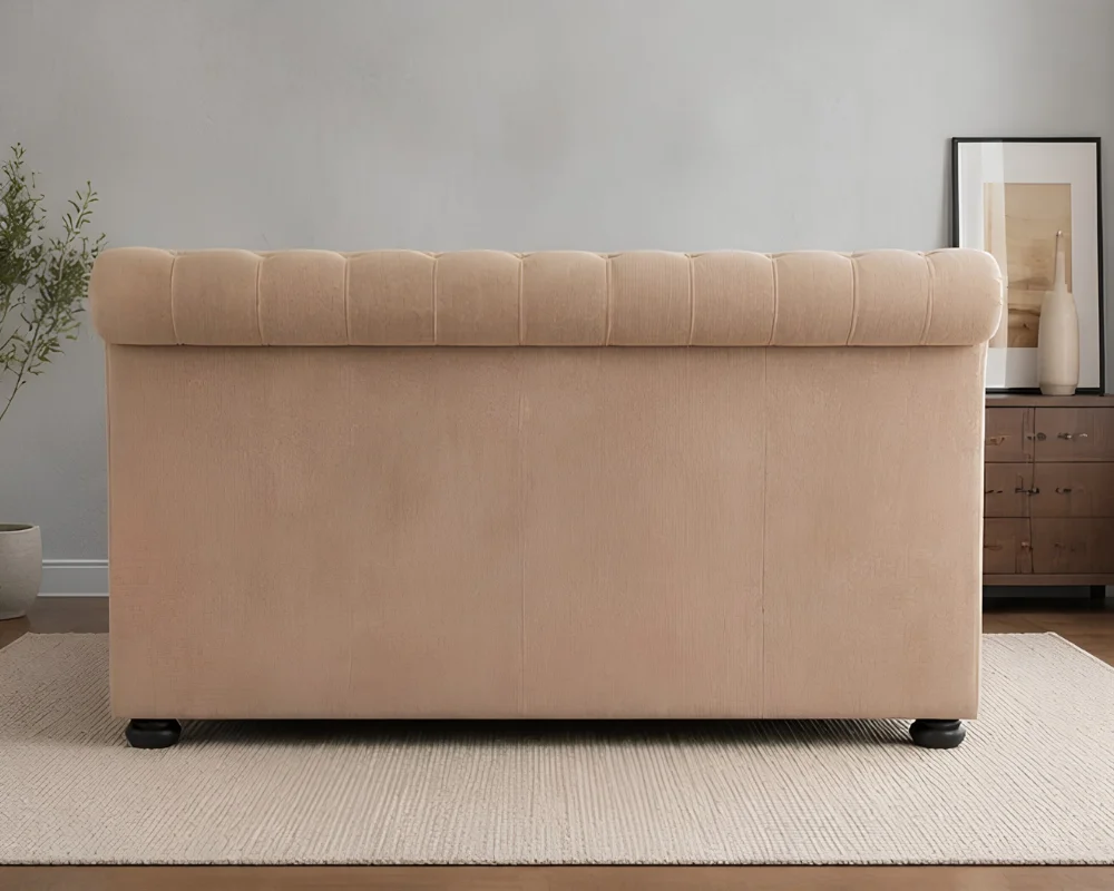 Beige Velvet Sleigh Double Bed Frame - 160x200cm Upholstered Bed with mattress - Image 4