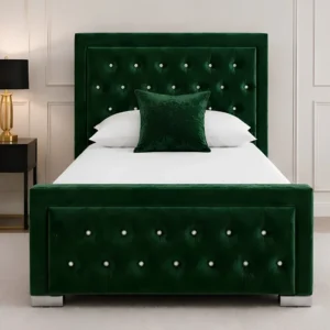 Luxe Green Hilton Single Bed with Comfortable Mattress – Modern Tufted Headboard