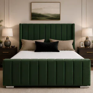 Green Panel Bed with Mattress – Elegant Panel Design Double Bed 160 x 200 cm