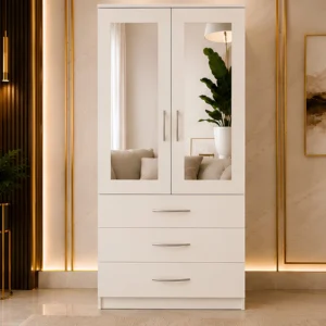 Modern Two Door Wardrobe with Three Drawers & Dual Mirrors