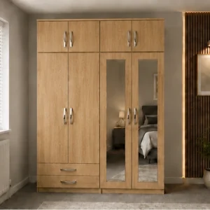 Stylish 4 Door Mirrored Wardrobe with 4 Convenient Drawers