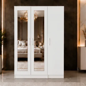 White 3 Door Mirrored Wardrobe