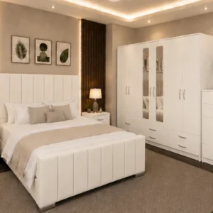 King Bed Furniture Set - Six Door Wardrobe With Four Drawer - Chest of Five Drawers With Two Bed Side Table