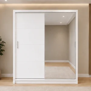 Contemporary Bedroom Sliding Wardrobe with Full-Length Mirror – Premium Storage Cabinet Featuring 2 Sliding Doors, Spacious Shelves, Hanging Rails and Elegant Modern Design