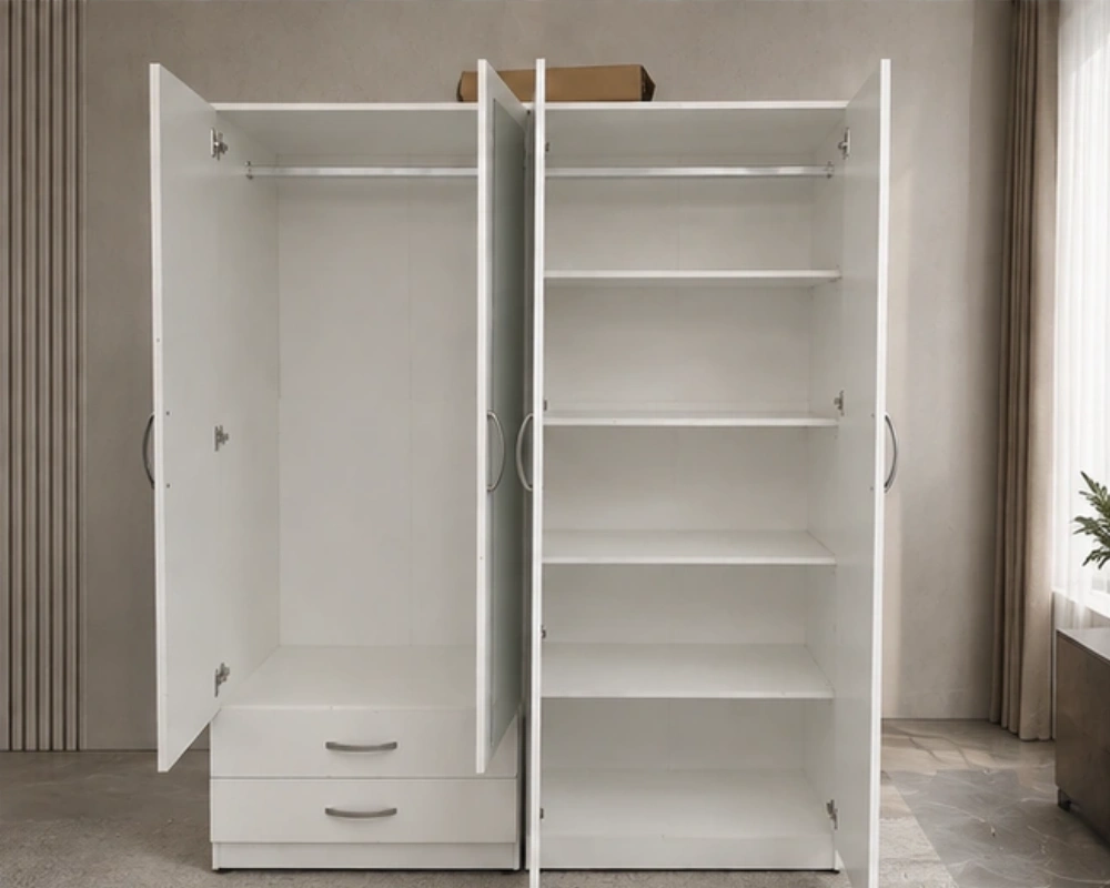 Modern 4 Door Mirrored Wardrobe with Spacious Bedroom Storage and Two Convenient Drawers - Image 4