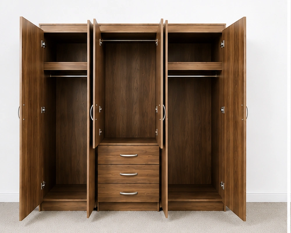 6 Door Wooden Wardrobe with 3 Drawers & Double Mirrors – Bedroom Storage Cabinet - Image 4