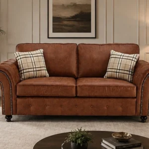 Oakland 3 Seater Leather Sofa – Classic Rolled Arm Design Luxury Comfortable Couch with Deep Cushions & Elegant Finish