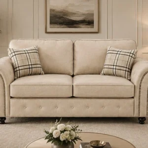Oakland 3 Seater Fabric Sofa – Elegant Rolled Arm Design Luxury Comfortable Couch with Deep Cushions & Classic Finish