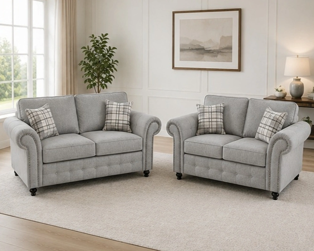 Luxury Chesterfield 3+2 Seater Sofa Set - Elegant Buttoned Upholstery with Classic Rolled Arms