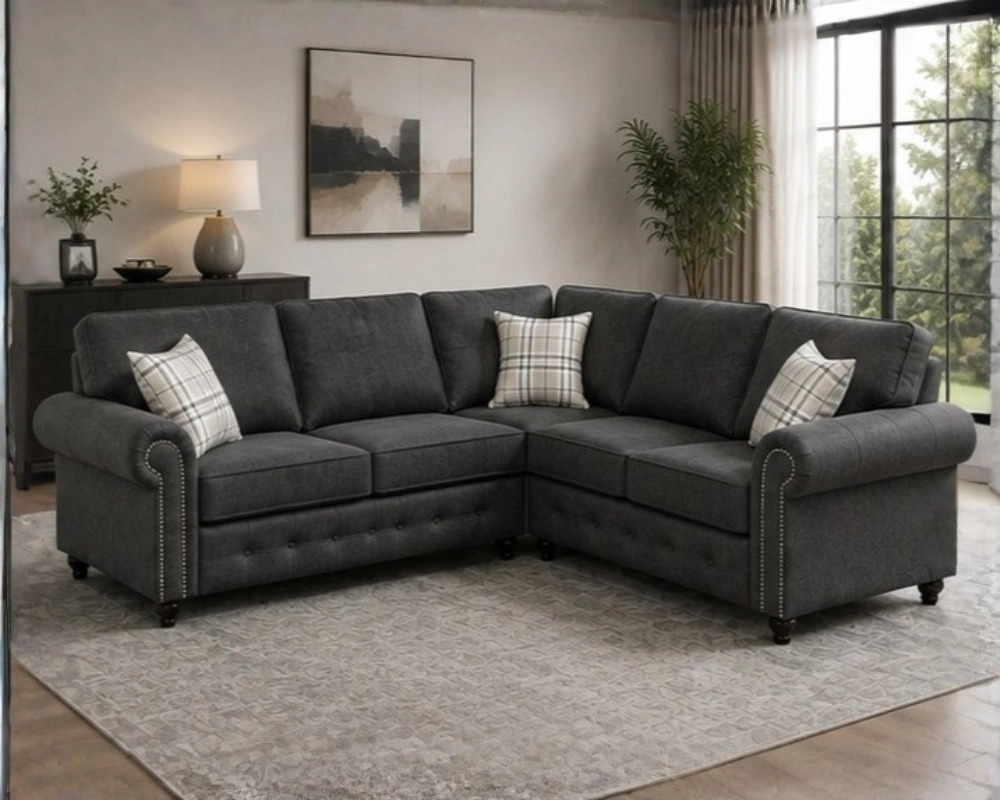 Charcoal Corner Sofa – Modern Comfort with Classic Elegance - Image 4