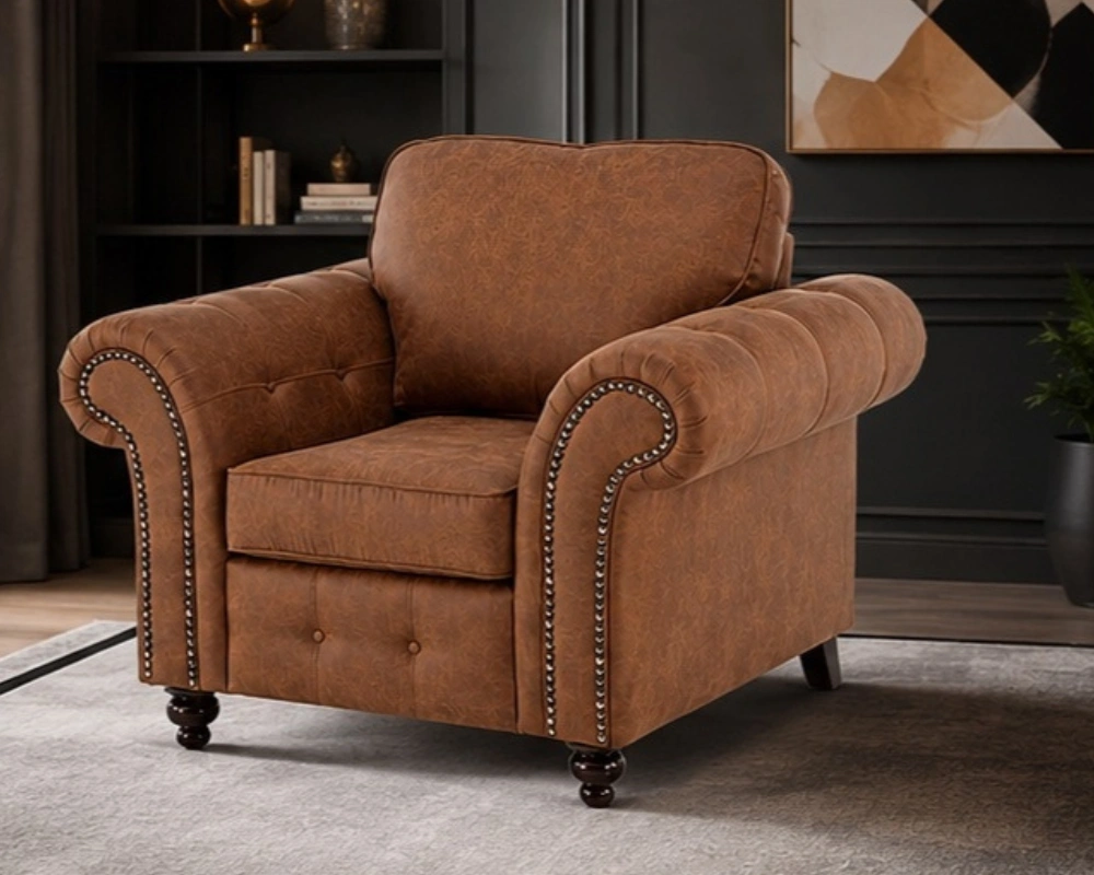 Oakland Sofa – Luxury Brown Curved Arm Design - Premium Comfort & Elegant Finish - Image 3