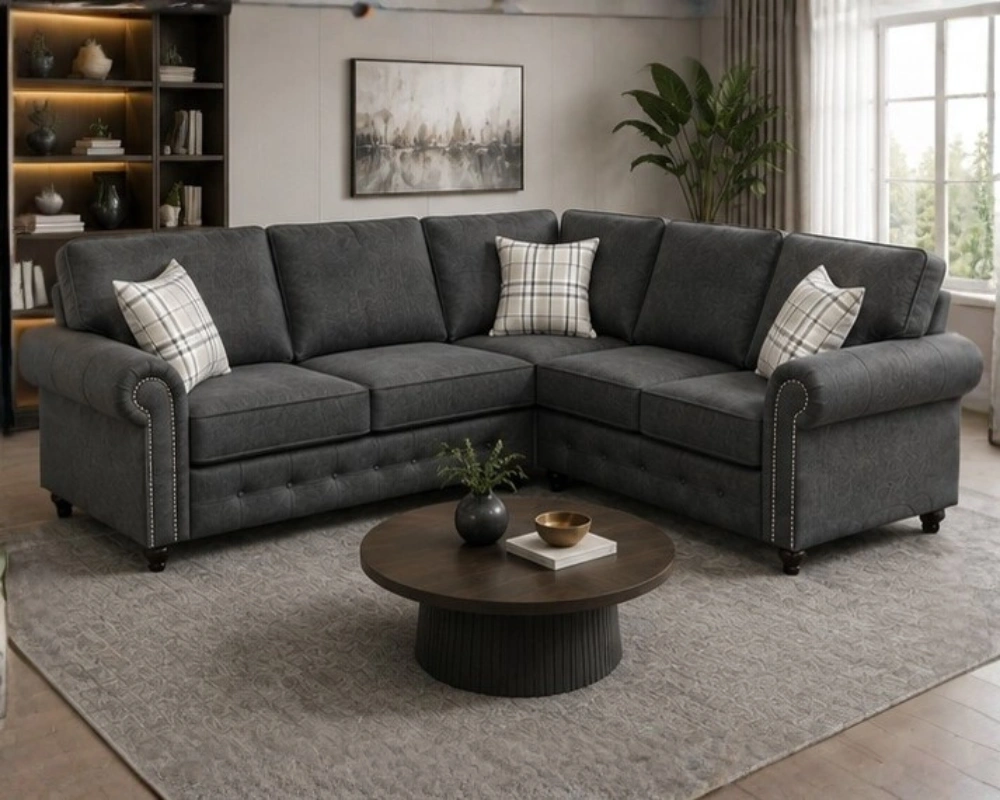Charcoal Corner Sofa – Modern Comfort with Classic Elegance