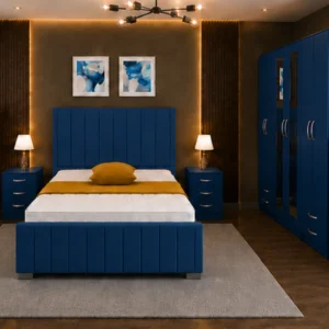Wooden King Size Bed Furniture Set - Six Door Wardrobe With Four Drawer - Chest of Five Drawers With Two Bed Side Table