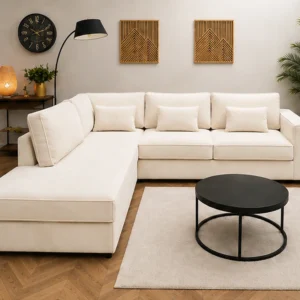 Modern off white L-Shaped Sectional Sofa | Elegant Luxury Corner Couch