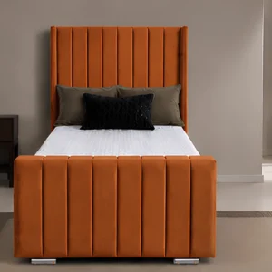 Bold Orange Panel Bed – Panel Wingback Bed Frame with Mattress Included