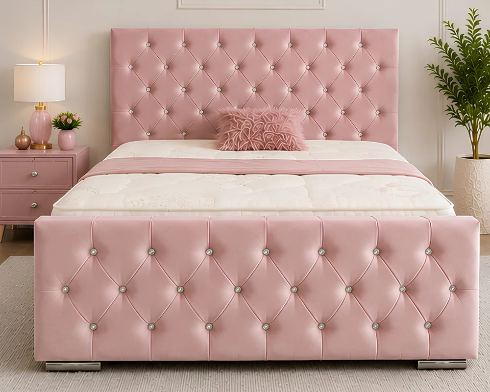 Blush Pink 6ft Florida Super King Size Bed – 200×200cm Premium Bedroom Style with mattress
